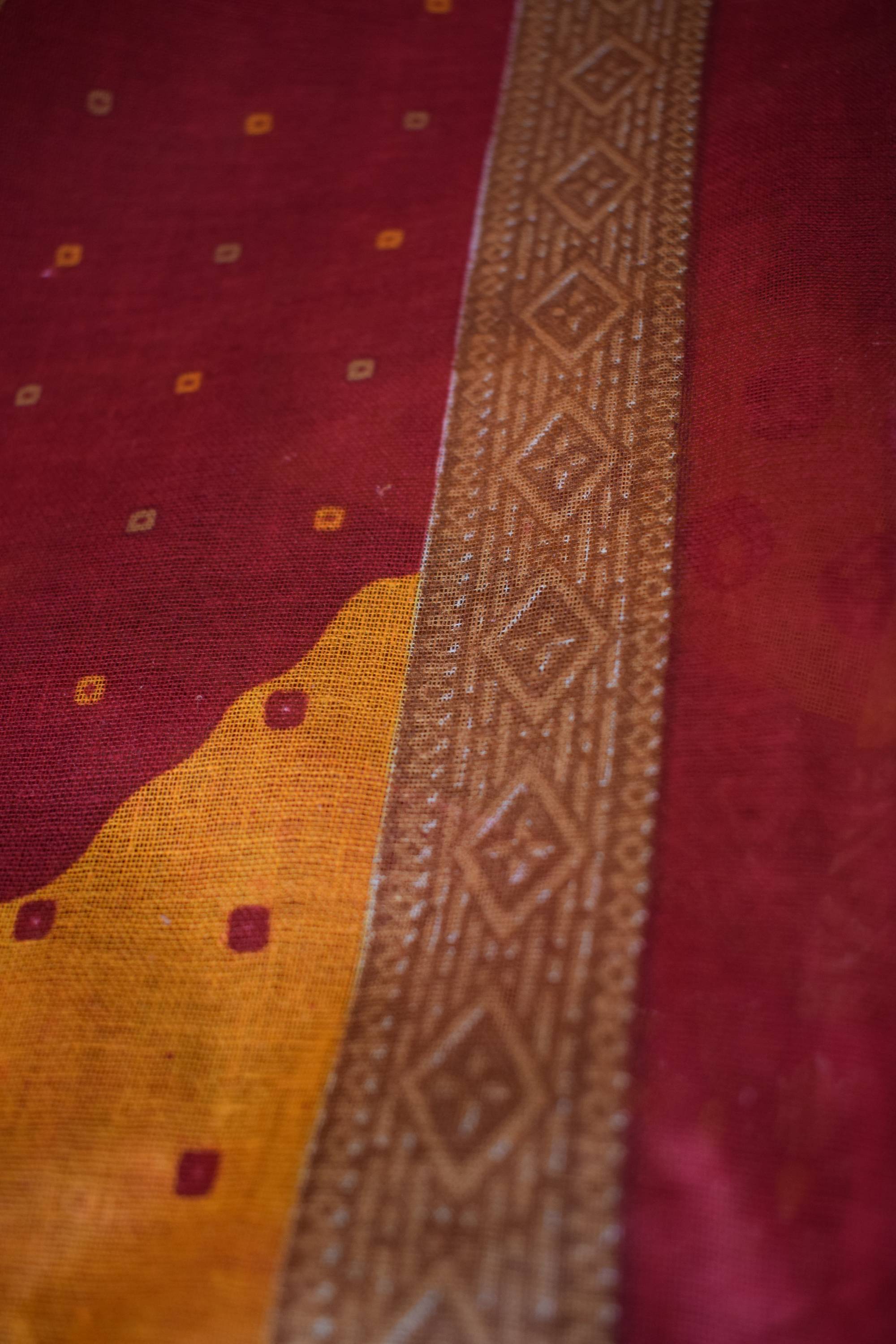 Pure Cotton Premium Red & Yellow Designer Saree