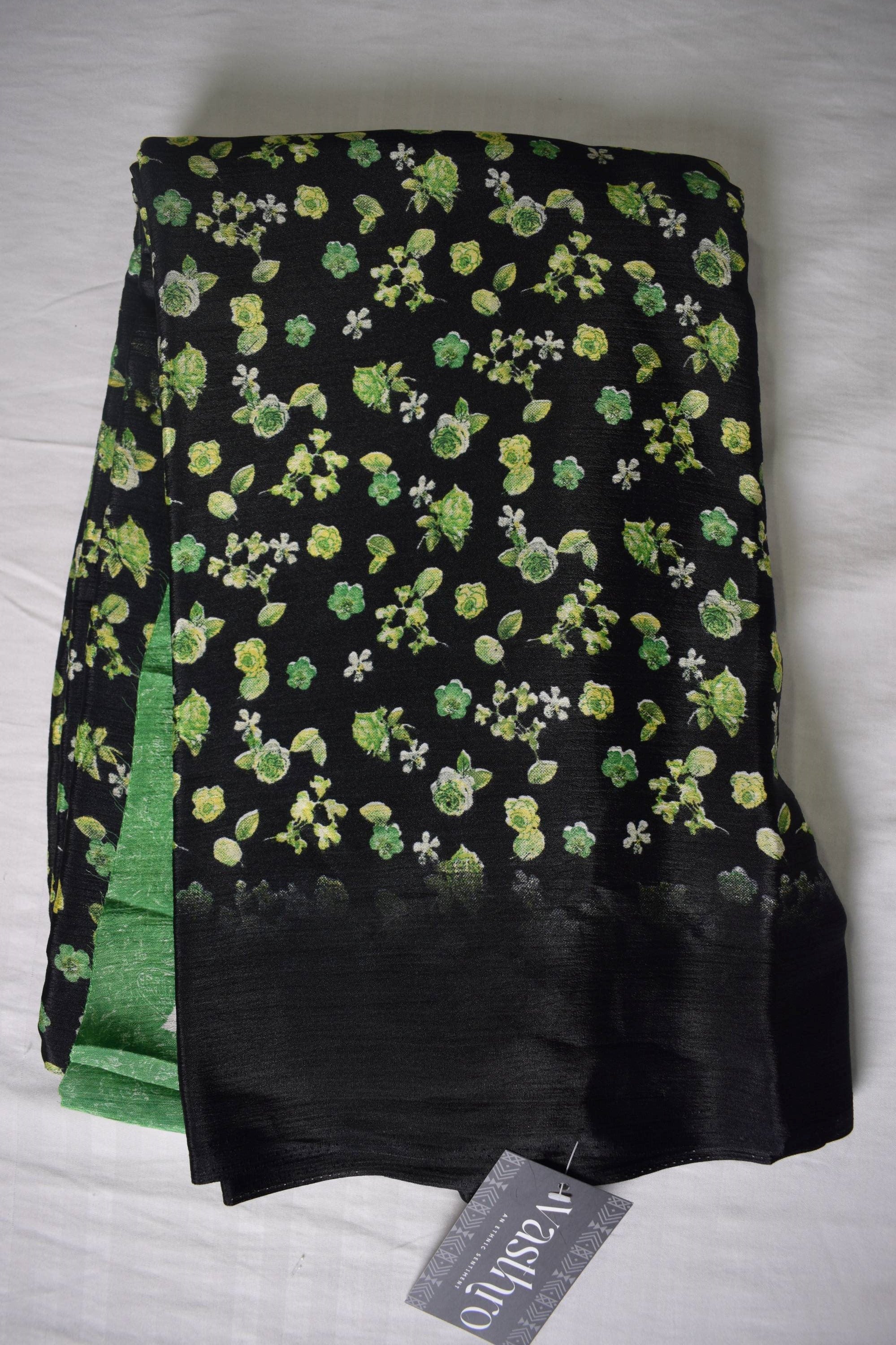 Floral Printed Coral Silk Saree