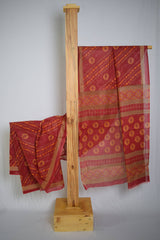 Pure Cotton Premium Red & Yellow Designer Saree