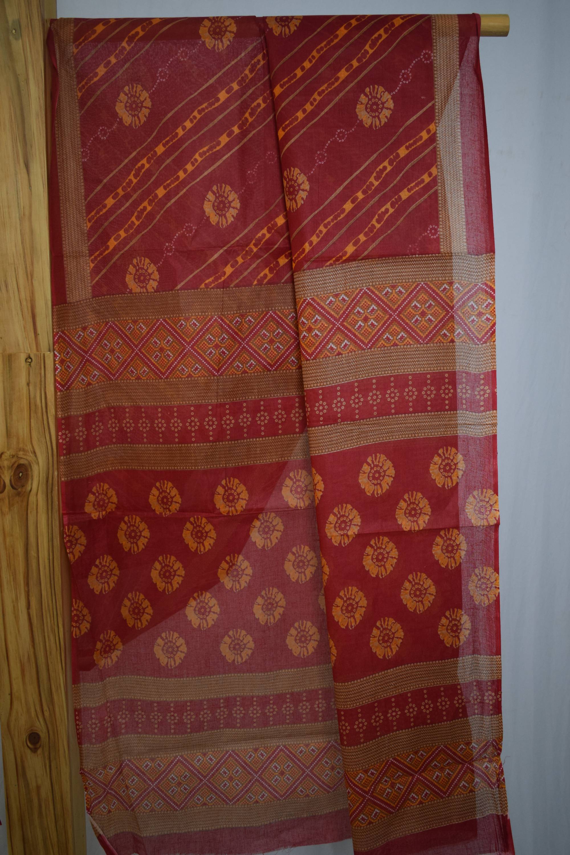 Pure Cotton Premium Red & Yellow Designer Saree