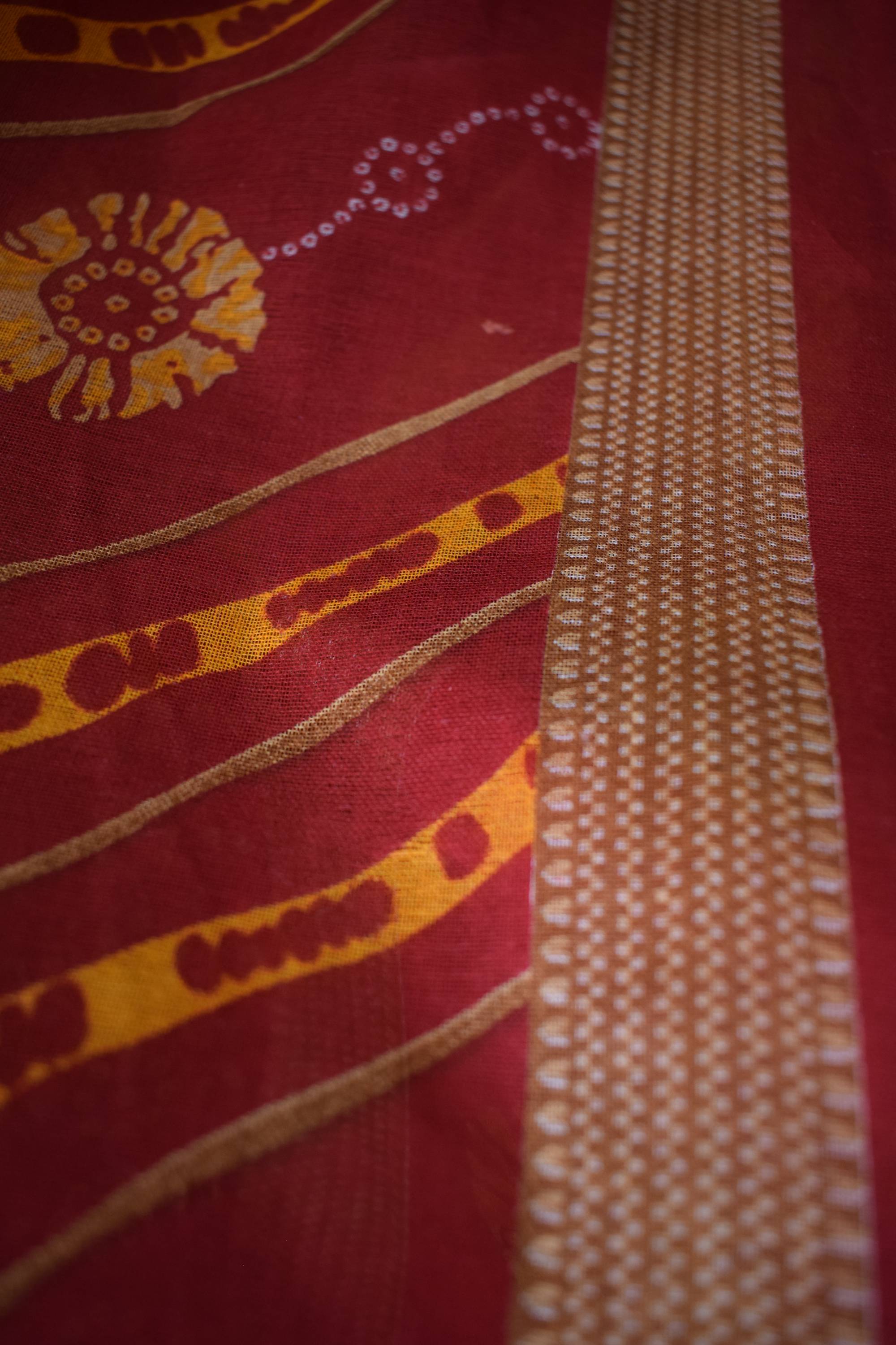 Pure Cotton Premium Red & Yellow Designer Saree
