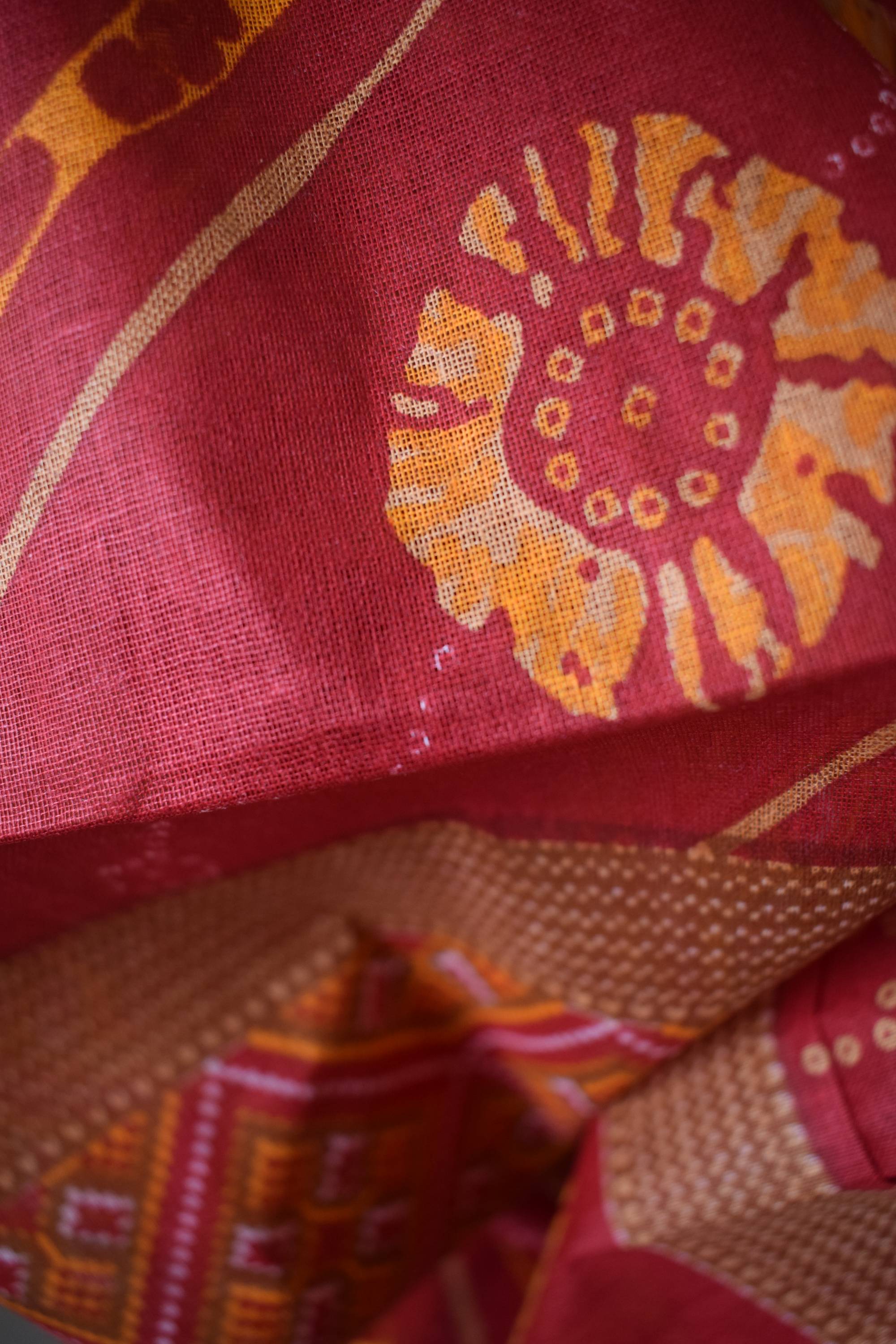 Pure Cotton Premium Red & Yellow Designer Saree