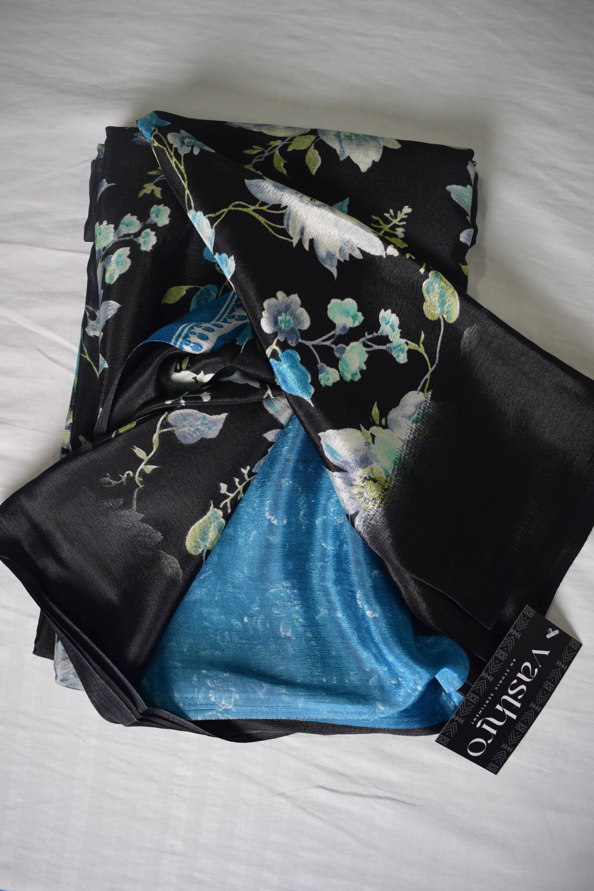 Floral Printed Coral Silk Saree