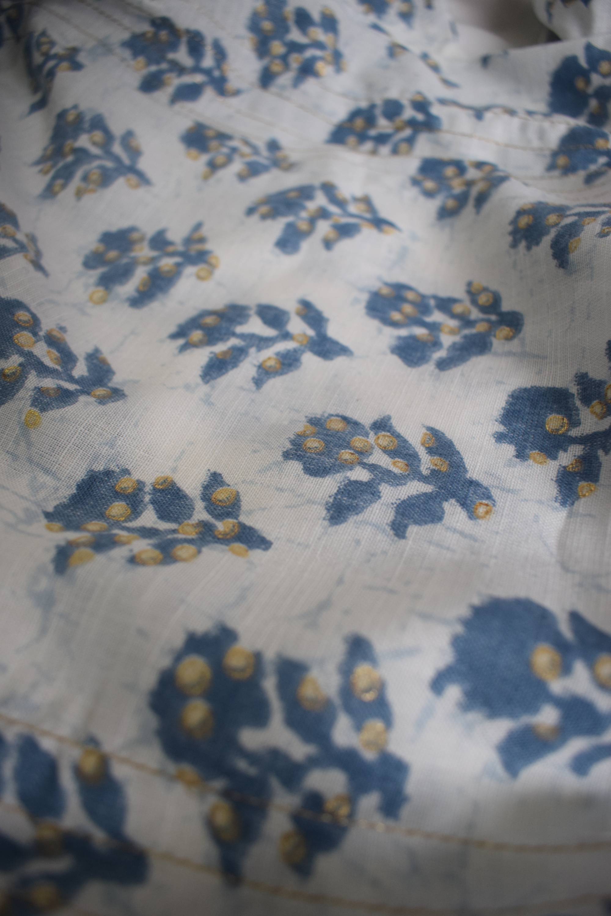 White & Blue Floral Printed Cotton Kurta Set