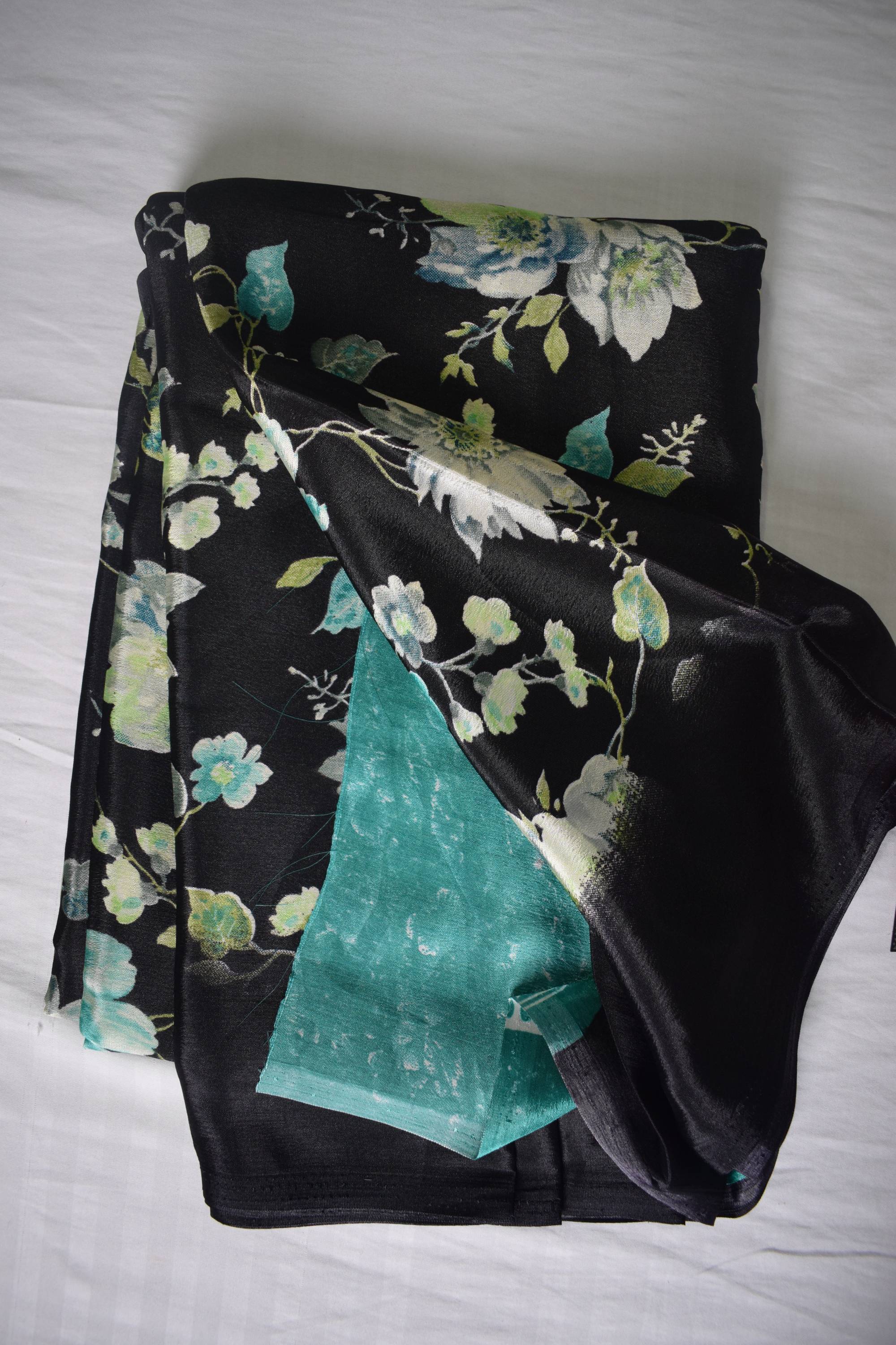 Floral Printed Coral Silk Saree