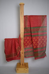 Pure Cotton Premium Red & Green Designer Saree