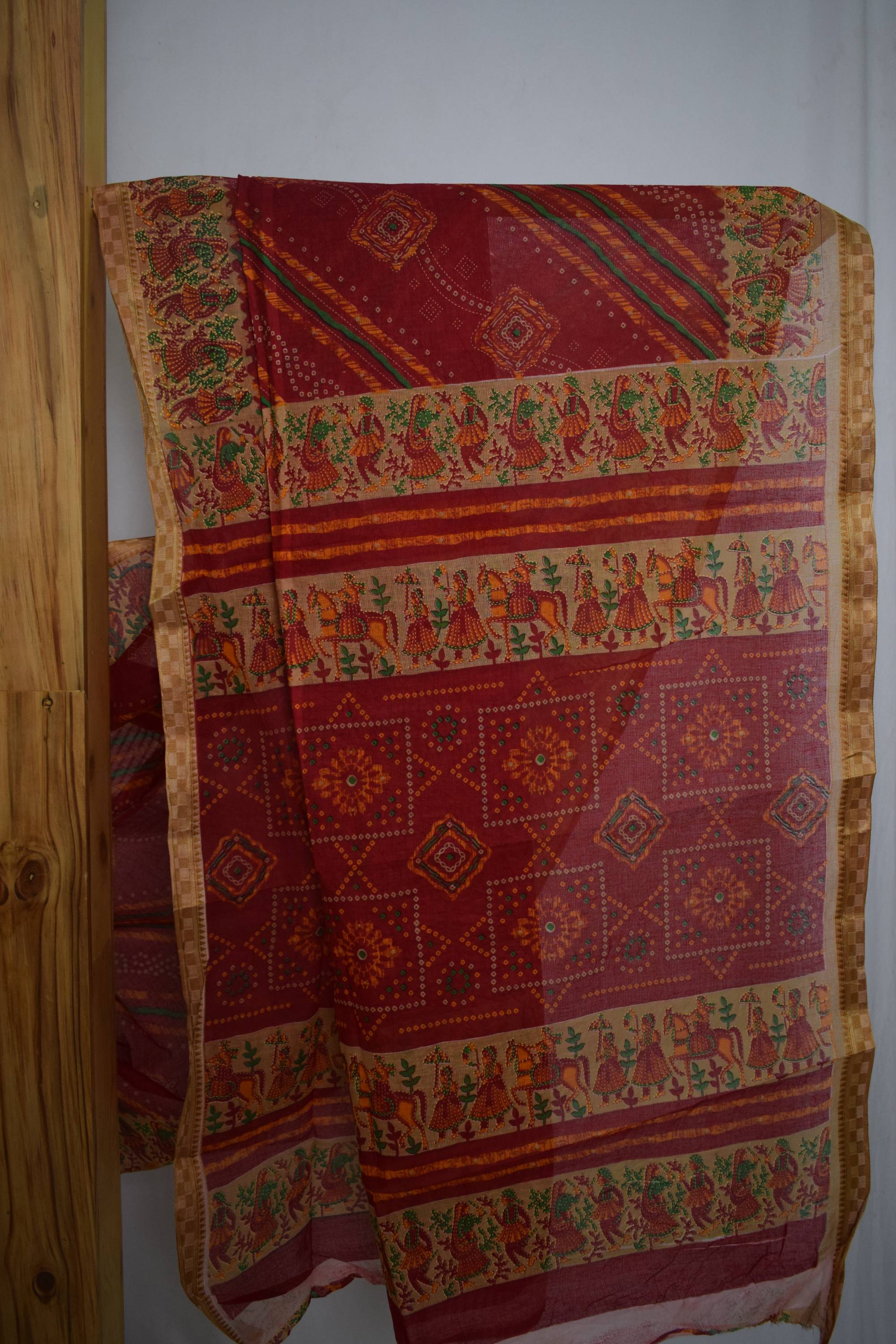 Pure Cotton Premium Red Designer Saree with Golden Border