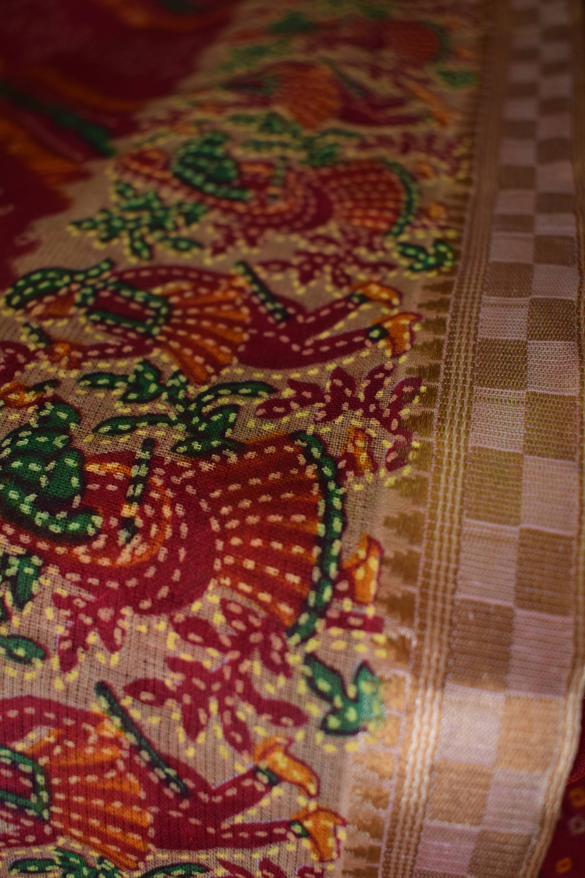 Pure Cotton Premium Red Designer Saree with Golden Border