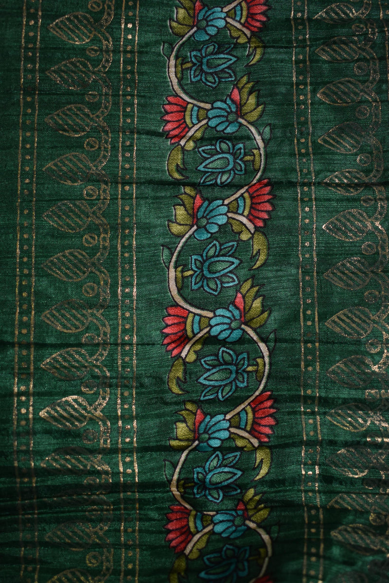 Green & White Floral Printed Crushed Silk Lehenga-7