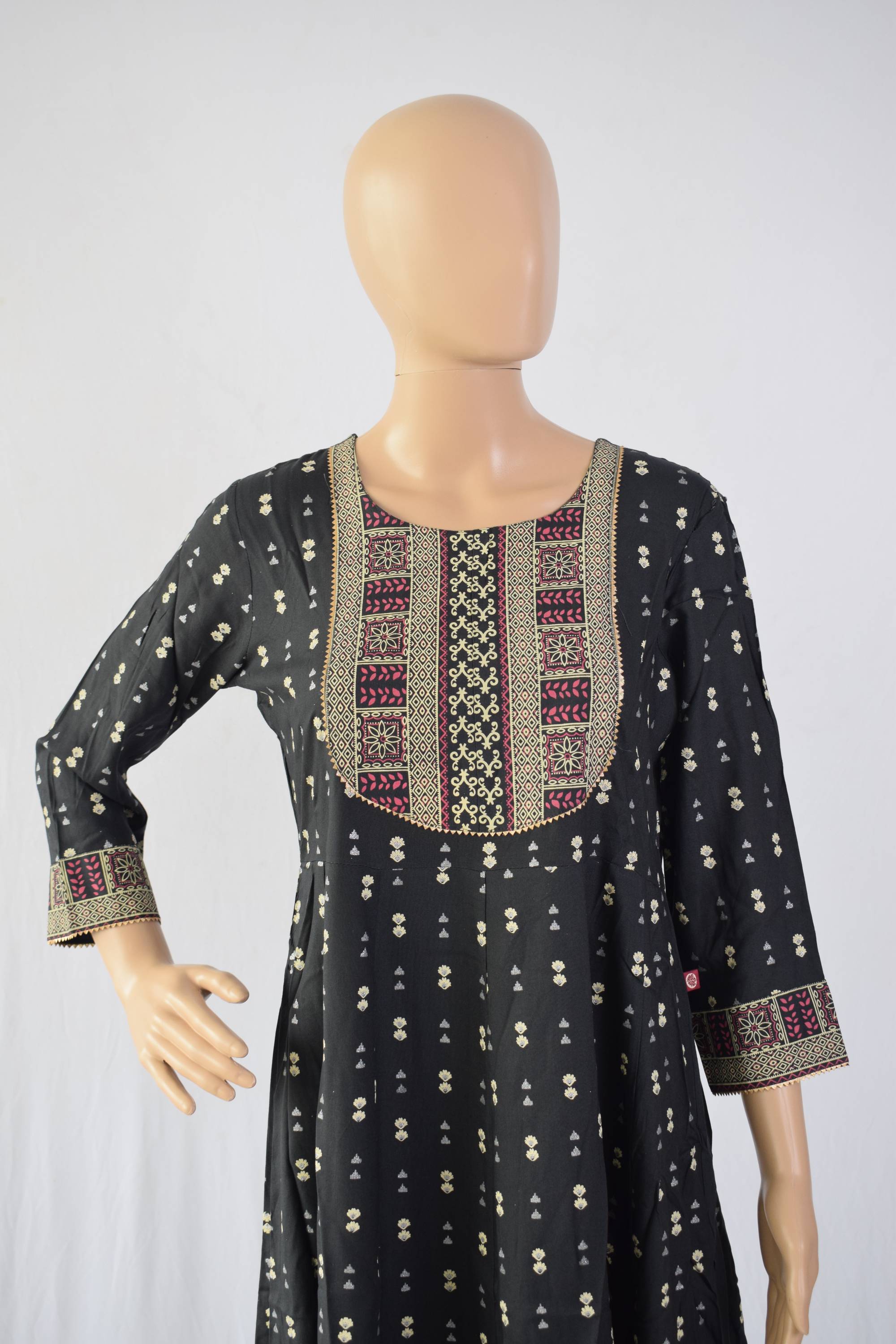 Floral Printed Black Kurti Top