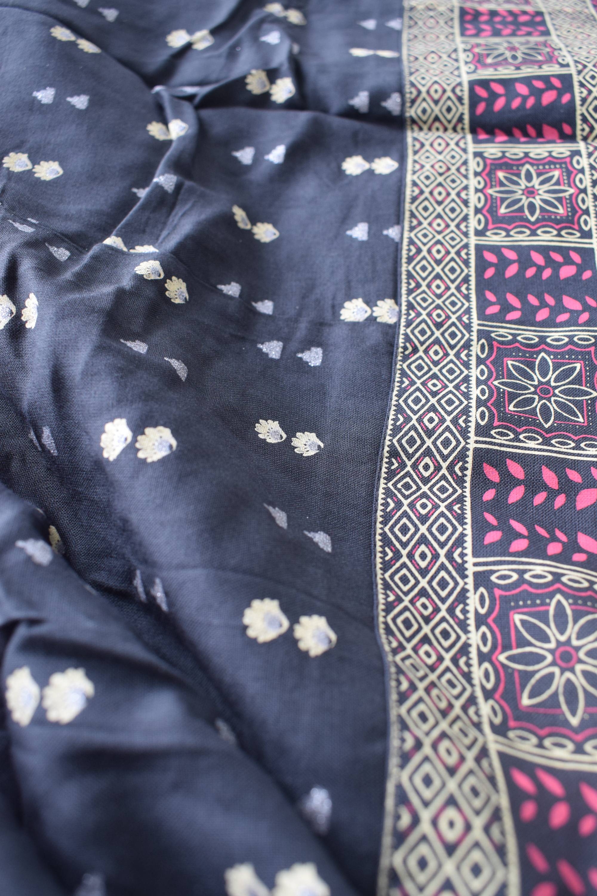 Floral Printed Black Kurti Top