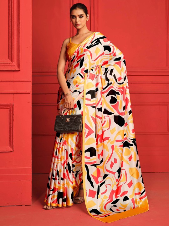 Digital Printed Satin Saree-7