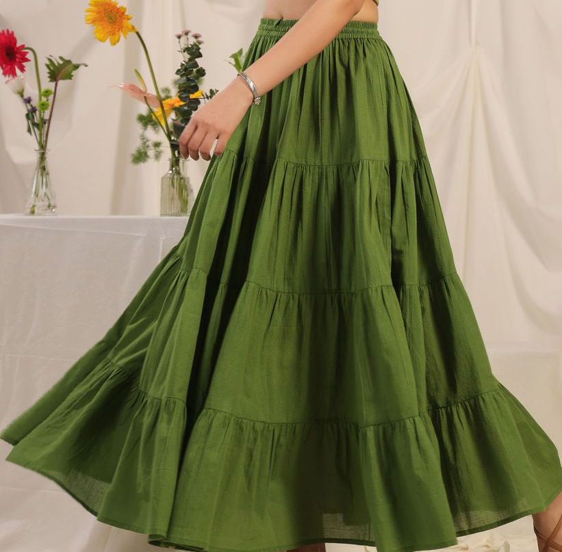 Anayna Pure Cotton Flared Maxi Skirt-4