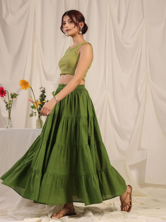 Anayna Pure Cotton Flared Maxi Skirt-3