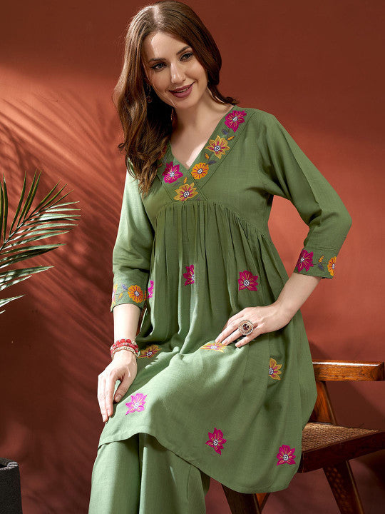 Embroidered Tunic With Palazzos Co-Ords