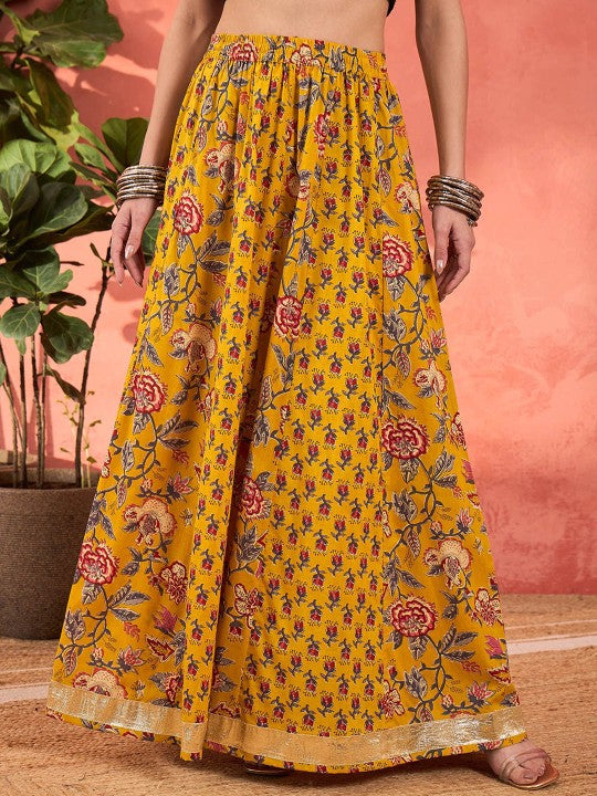 Printed Pure Cotton Flared Maxi Skirt-1