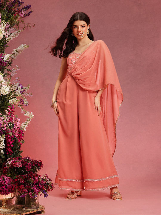 Self Design Shoulder Straps Ethnic Basic Jumpsuit-14
