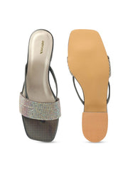 Grey Embellished Block Heels