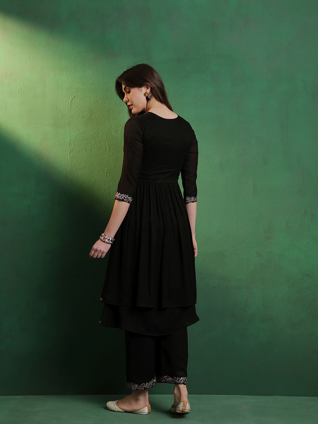 Alina Cut Embroidered A-Line Silk Kurta With Palazzo Set-3