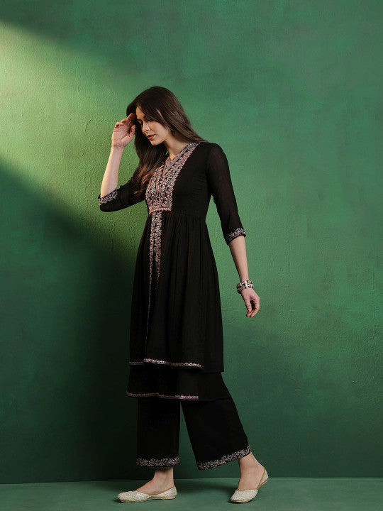 Alina Cut Embroidered A-Line Silk Kurta With Palazzo Set-6
