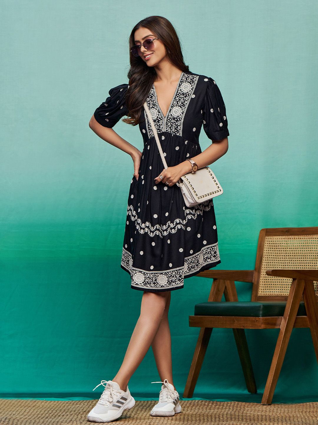 Embroidered Fit & Flare Dress-3