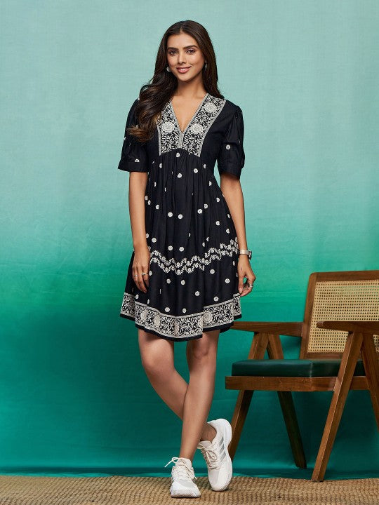 Embroidered Fit & Flare Dress-7