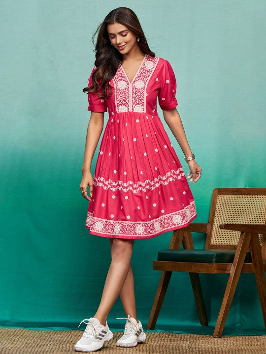 Embroidered Fit & Flare Dress-8