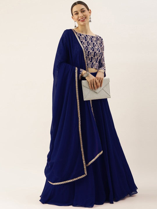 Embroidered Thread Work Semi-Stitched Lehenga Choli With Dupatta-2