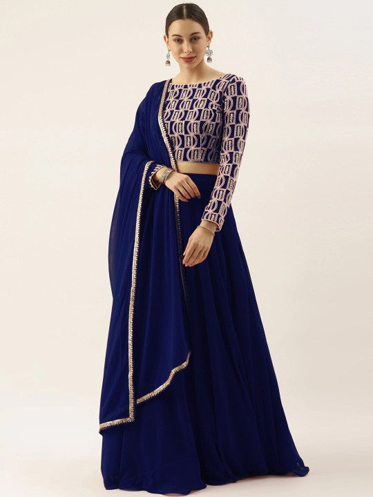 Embroidered Thread Work Semi-Stitched Lehenga Choli With Dupatta