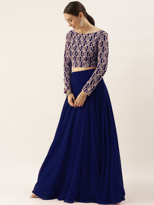 Embroidered Thread Work Semi-Stitched Lehenga Choli With Dupatta