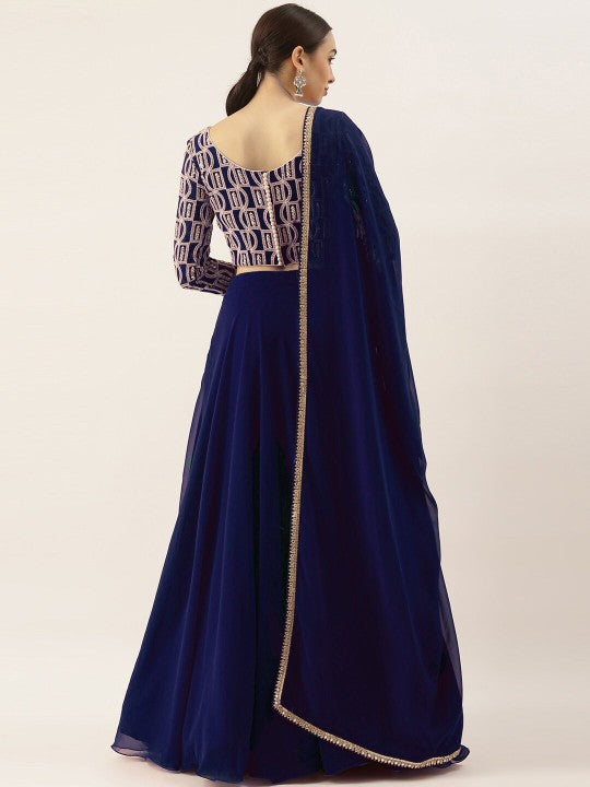 Embroidered Thread Work Semi-Stitched Lehenga Choli With Dupatta