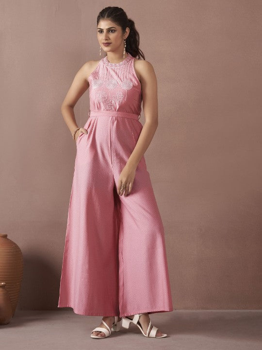 Embroidered Waist Tie-Up Jumpsuit-3