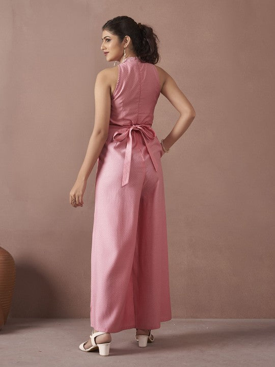 Embroidered Waist Tie-Up Jumpsuit-2