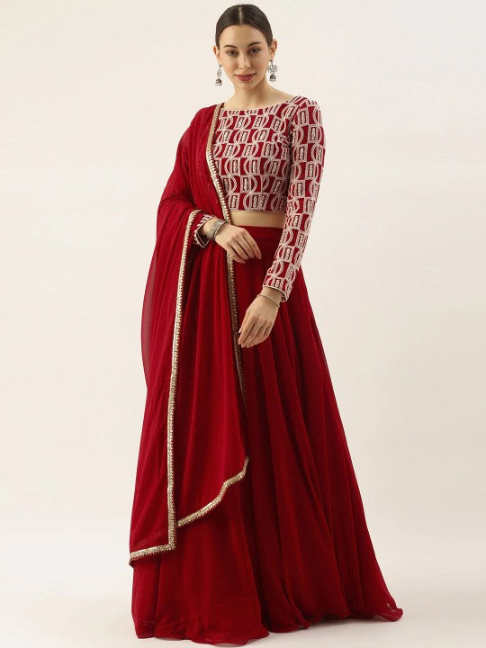 Embroidered Thread Work Semi-Stitched Lehenga Choli With Dupatta-8