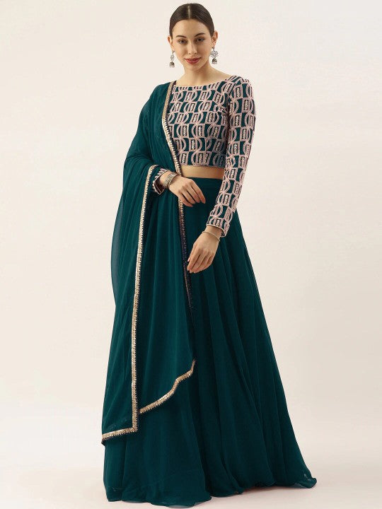 Embroidered Thread Work Semi-Stitched Lehenga Choli With Dupatta