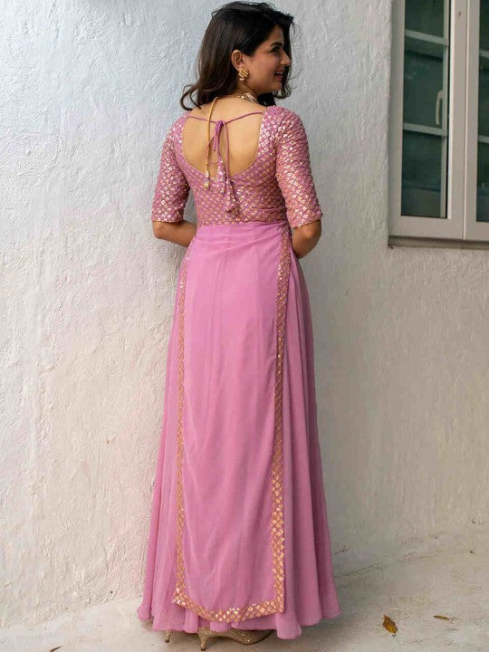 Embroidered maxi Ethnic motifs Georgette Fit and Flare Dress-2