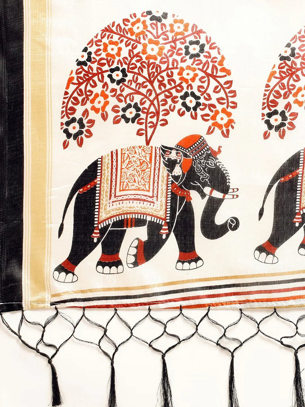 Ethnic Motifs Silk Blend SareeSareeThis festive saree boasts ethnic motifs, perfect for occasions steeped in cultural celebration. Its striped border adds a touch of traditional charm, enhancing its aEthnic Motifs Silk Blend Saree