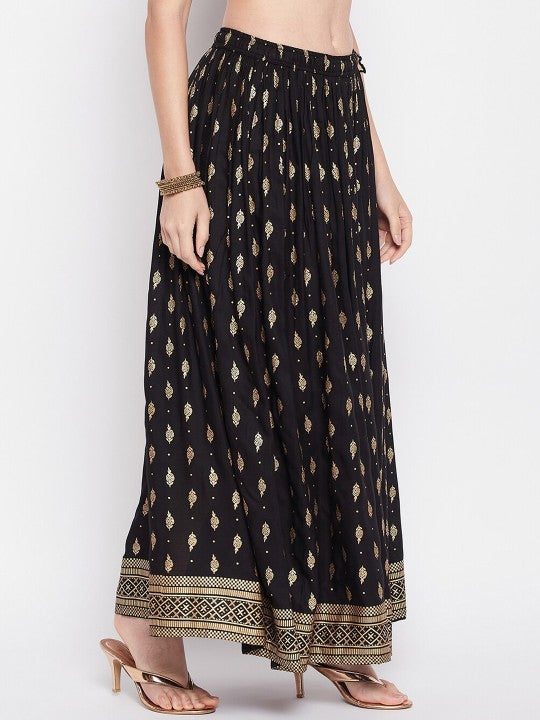 Ethnic Motifs Printed Flared Maxi Skirt-3
