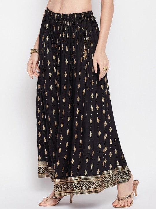 Ethnic Motifs Printed Flared Maxi Skirt-4