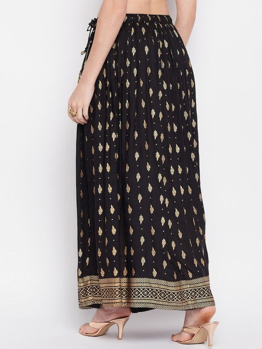 Ethnic Motifs Printed Flared Maxi Skirt-2