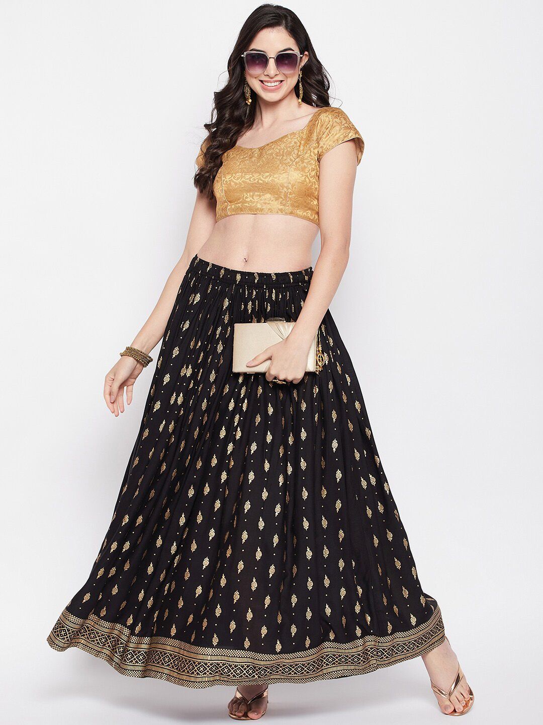 Ethnic Motifs Printed Flared Maxi Skirt-6