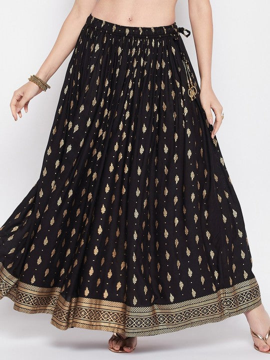 Ethnic Motifs Printed Flared Maxi Skirt-1