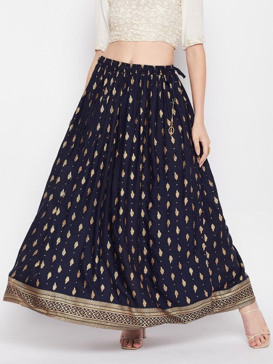 Ethnic Motifs Printed Flared Maxi Skirt-8