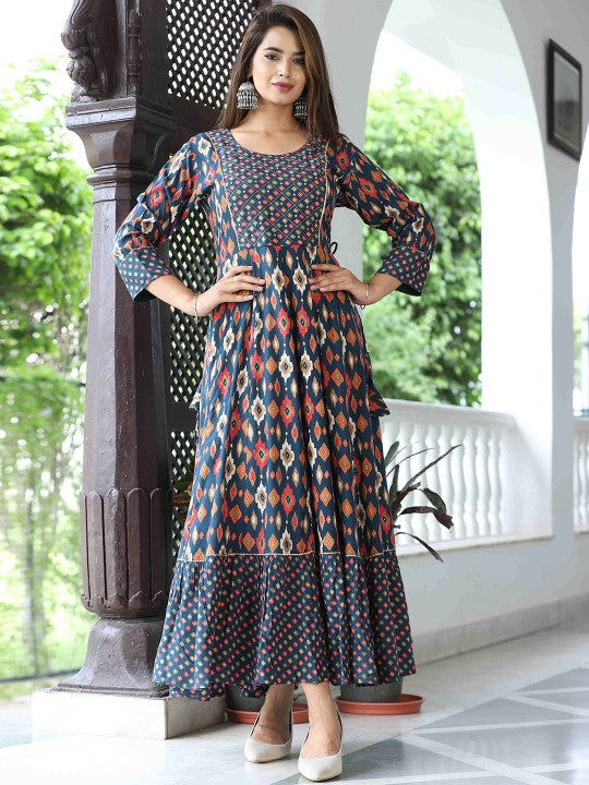 Ethnic Motifs Printed Gotta Patti A-Line Ethnic Dresses-1