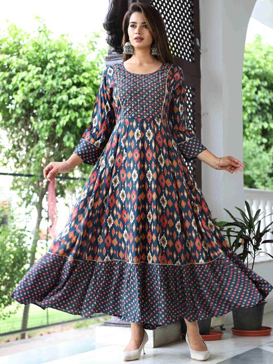 Ethnic Motifs Printed Gotta Patti A-Line Ethnic Dresses-3