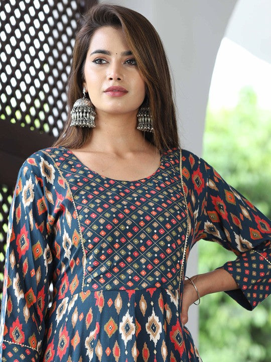 Ethnic Motifs Printed Gotta Patti A-Line Ethnic Dresses-4