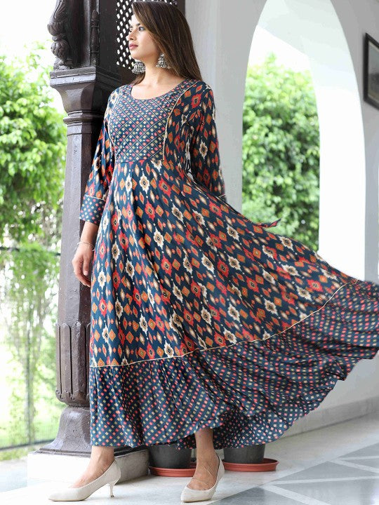 Ethnic Motifs Printed Gotta Patti A-Line Ethnic Dresses