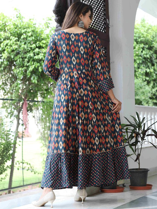 Ethnic Motifs Printed Gotta Patti A-Line Ethnic Dresses