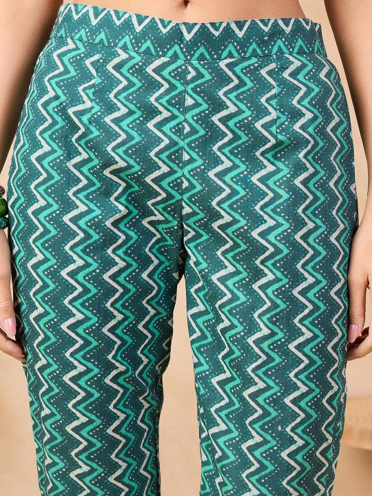 Ethnic Motifs Printed Pure Cotton Kurta & Trousers With Dupatta