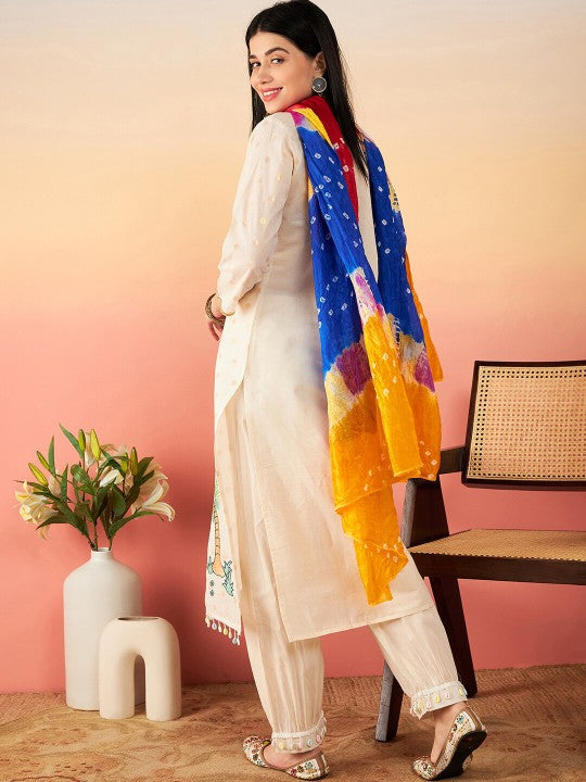Ethnic Motifs Printed Pure Cotton Straight Kurta With Salwar & Dupatta-2